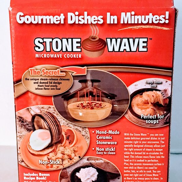 Stone Wave Microwave Cooker Non-Stick Ceramic Stoneware Bowl 4" Diameter NEW - Picture 2 of 5